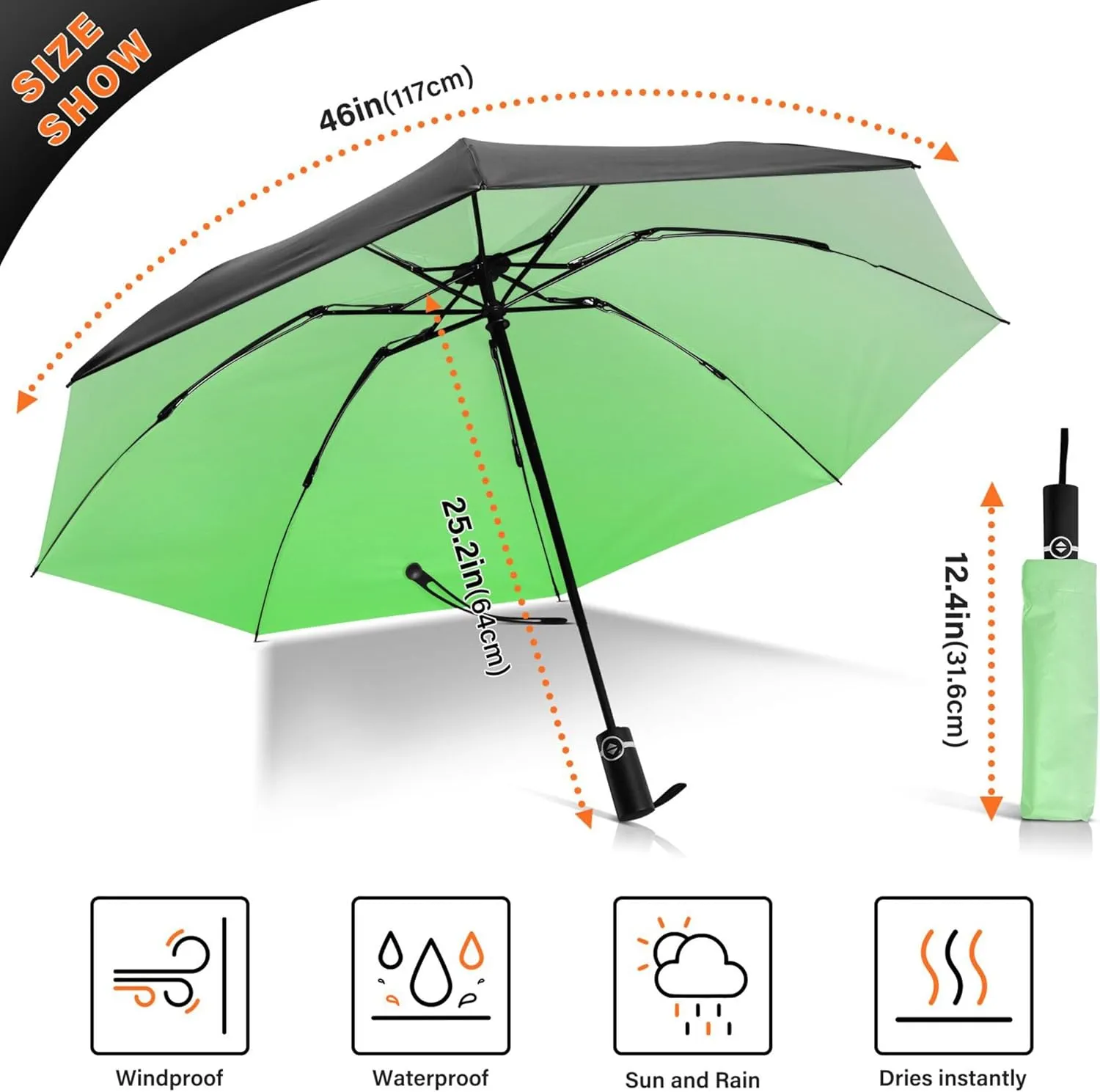 Joisal Violet Slate Blue Gradient Travel Umbrella Windproof Travel Black Uv Protection Umbrella Portable Umbrella Automatic Open and Close for Rain and Sun