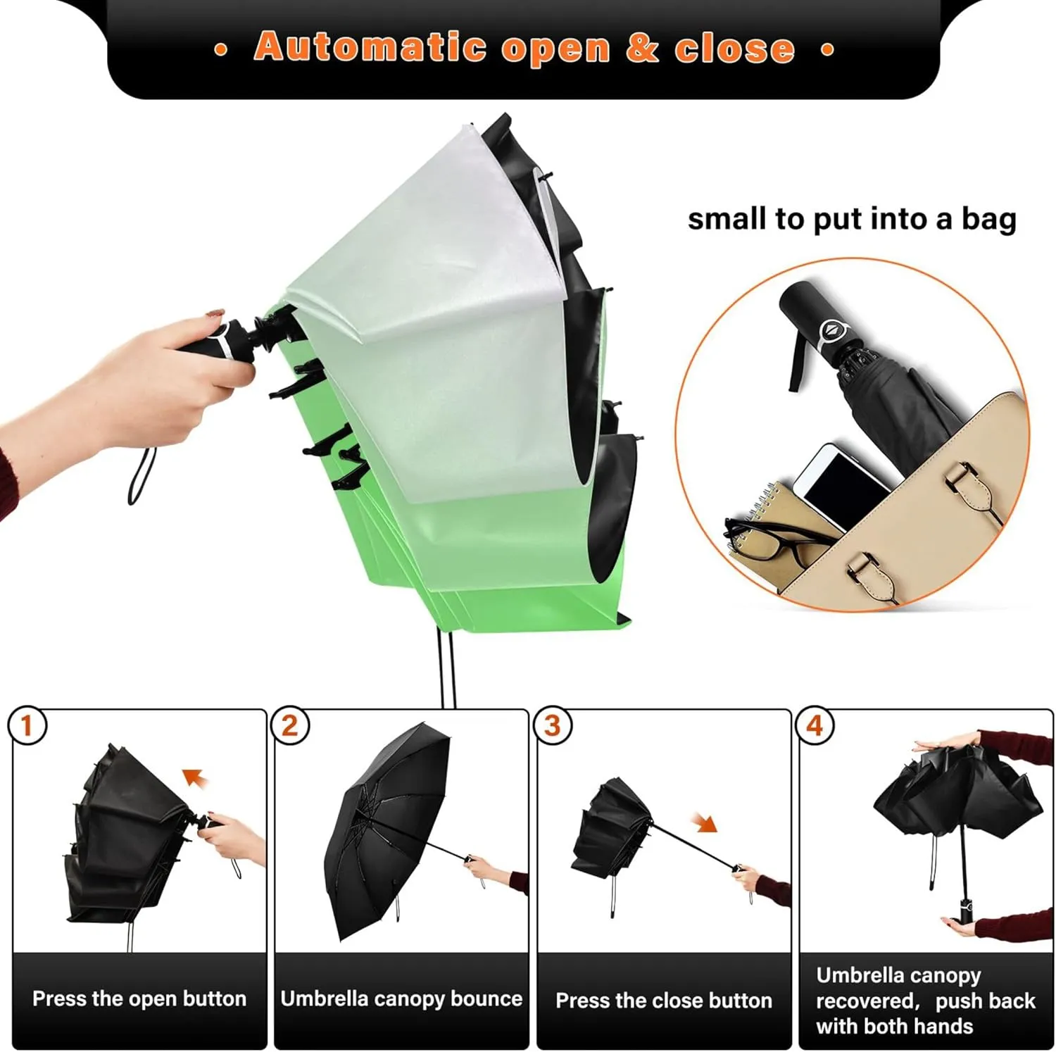 Joisal Violet Slate Blue Gradient Travel Umbrella Windproof Travel Black Uv Protection Umbrella Portable Umbrella Automatic Open and Close for Rain and Sun