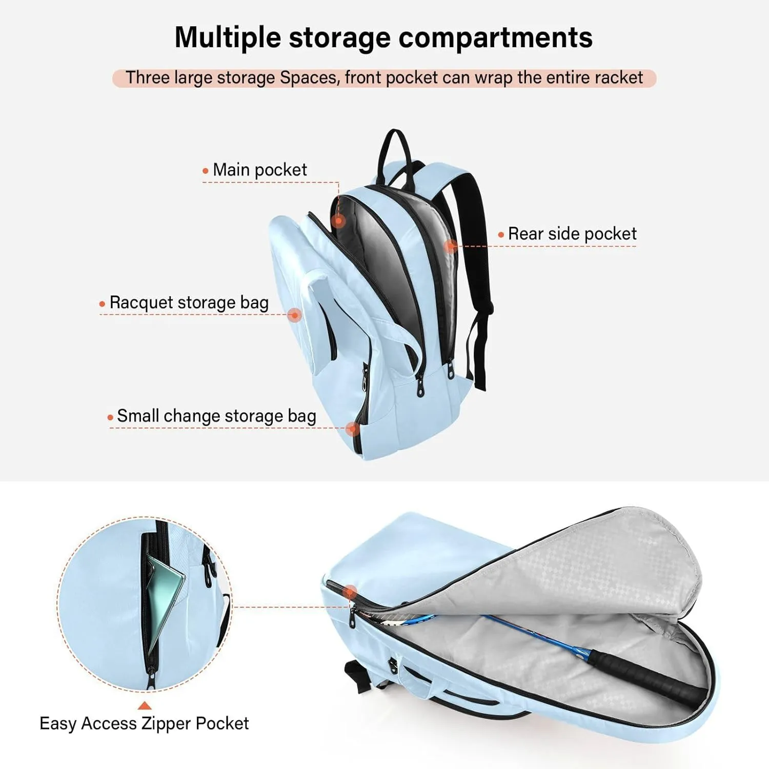 Joko Ivery Tennis Bag Backpack Tennis Racket Bag Pickleball Bag Backpack Tennis Bags Fits Badminton Paddles Squash Racquet