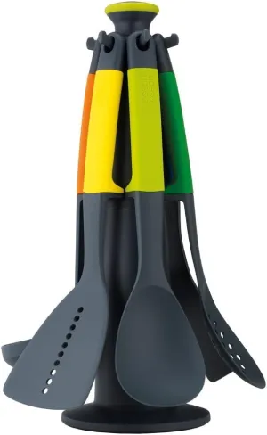 Joseph Joseph Elevate Carousel Nylon Kitchen Utensil Set with Rotating Storage Stand, 6-Piece, Rainbow
