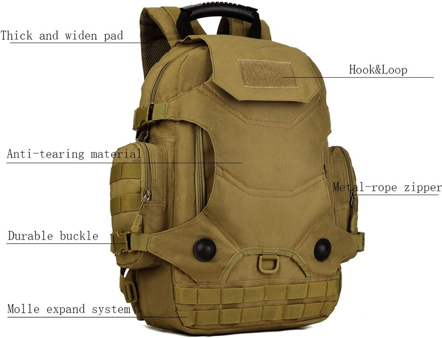 Jungle Leopard Travel Backpack Army Molle Sport Bag Men Camping Hiking Tactical Backpack Military Backpack 40L(S427-40L-BK)