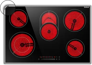 Karinear Electric Cooktop 30 Inch, 8400w 5 Burners Electric Stove Top, Built-in Ceramic Cooktop with Glass Protection Metal Frame, Multifunctional Stove for 220-240v, Hard Wire, No Plug