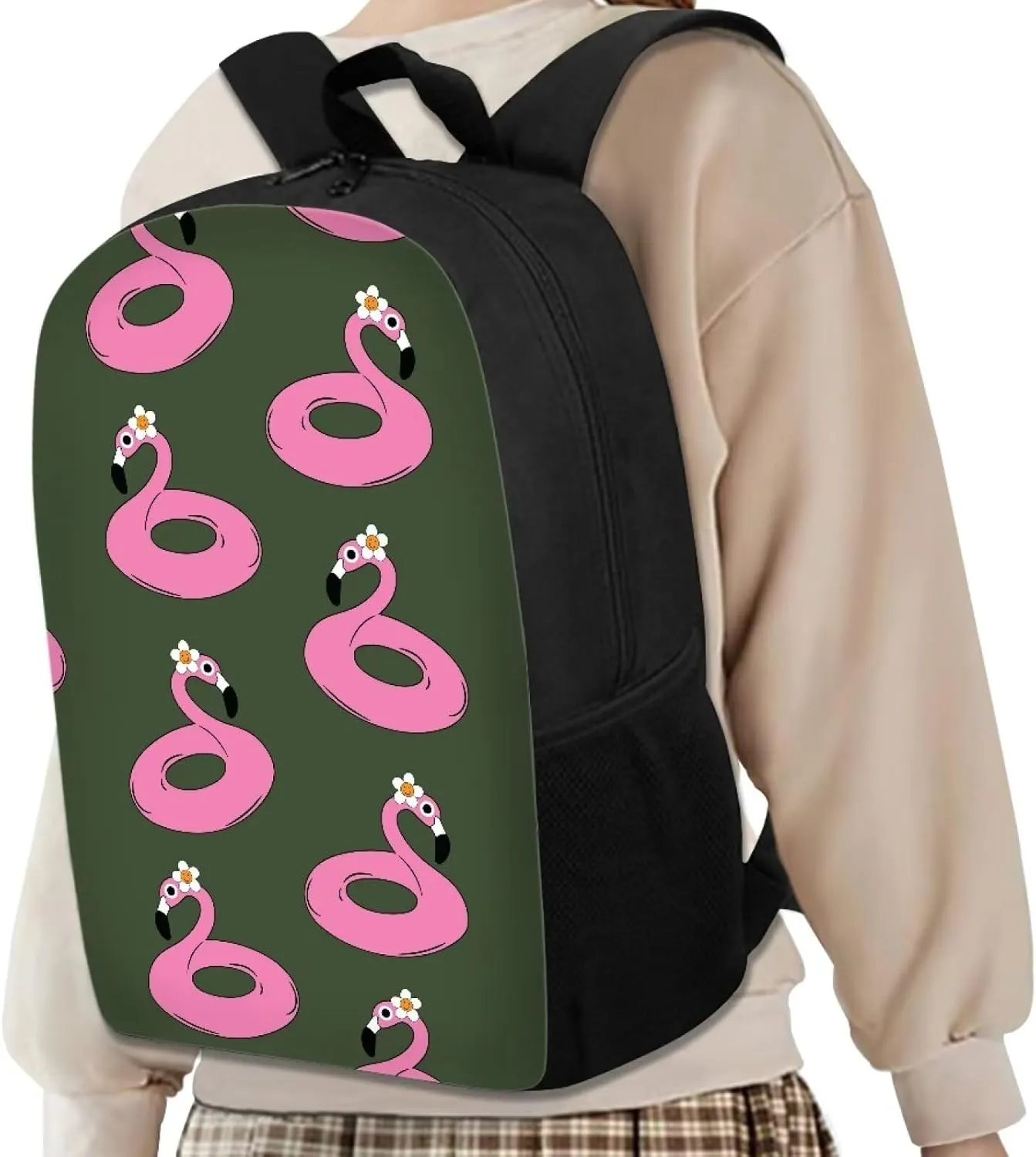 Kawaii Cartoon Flamingo Pattern School/Casual Backpack for Girls Boys Gifts,Sport Backpack with Breathable Padded Back Schoolbag for Primary Middle Student