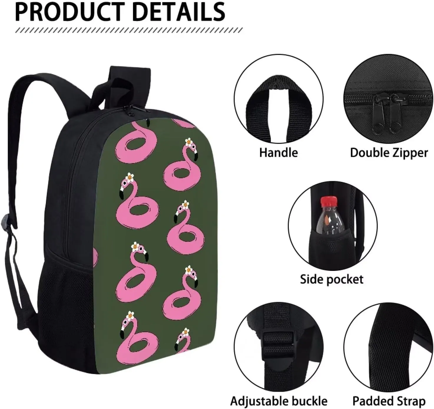 Kawaii Cartoon Flamingo Pattern School/Casual Backpack for Girls Boys Gifts,Sport Backpack with Breathable Padded Back Schoolbag for Primary Middle Student