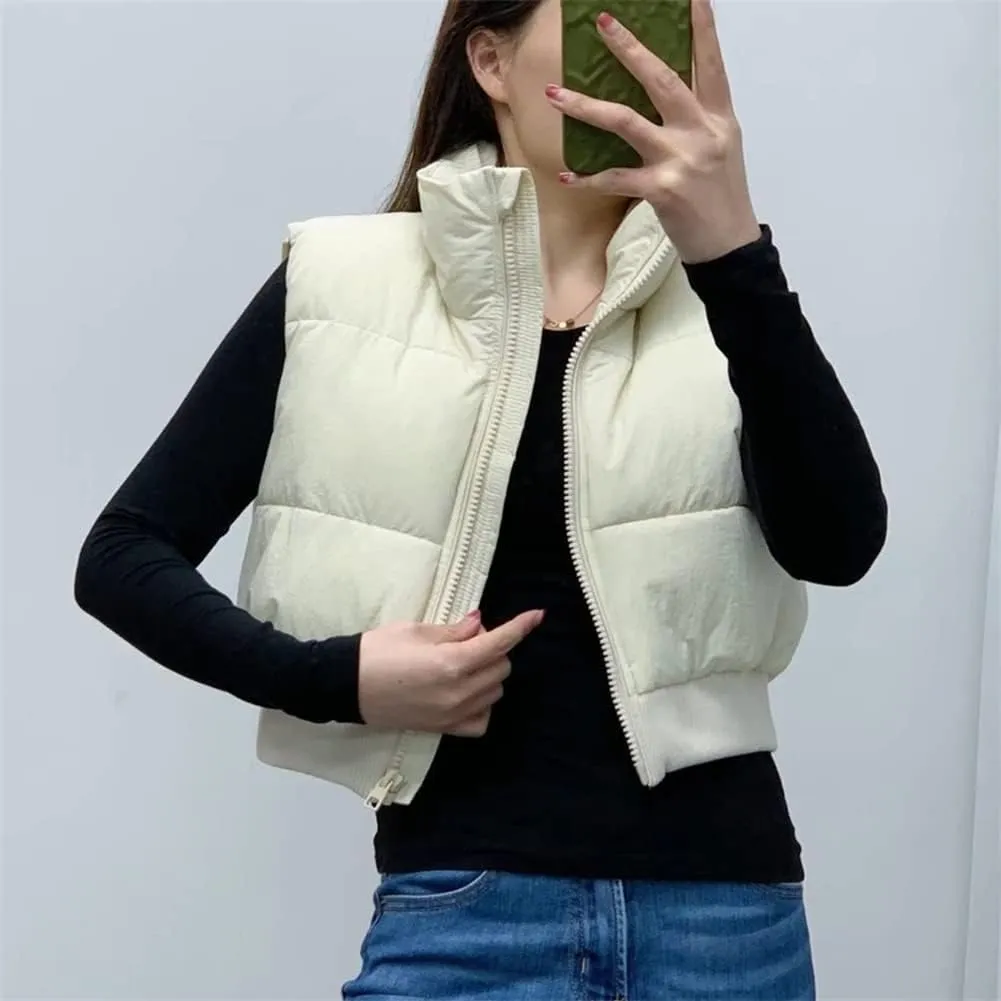 KEOMUD Women's Winter Crop Vest Lightweight Sleeveless Warm Outerwear Puffer Vest Padded Gilet
