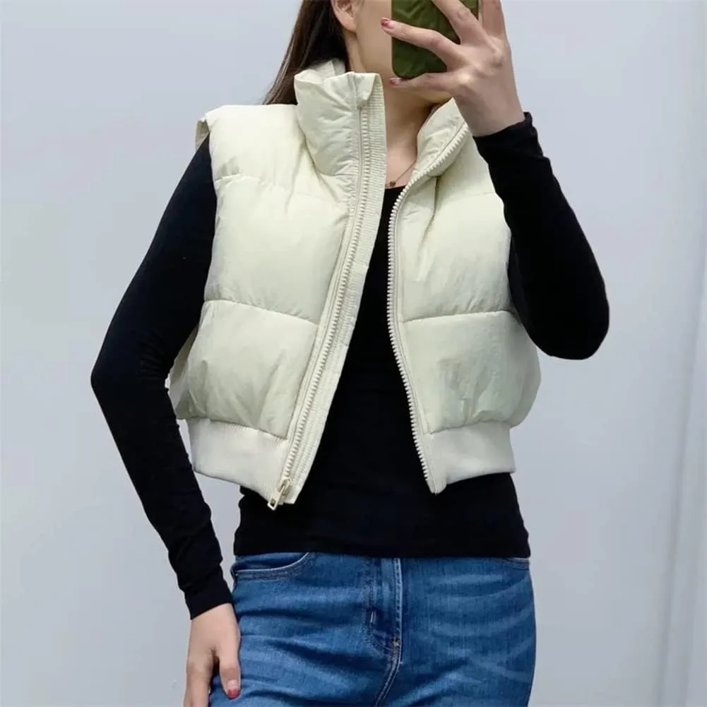 KEOMUD Women's Winter Crop Vest Lightweight Sleeveless Warm Outerwear Puffer Vest Padded Gilet