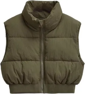 KEOMUD Women's Winter Crop Vest Lightweight Sleeveless Warm Outerwear Puffer Vest Padded Gilet
