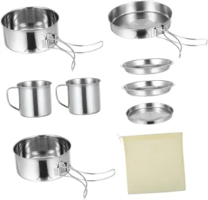 KESYOO Backpacking Cooking Set 1 Set of 8-Piece Stainless Steel Cookware Portable for Camping Hiking and Barbecue Easy to Use