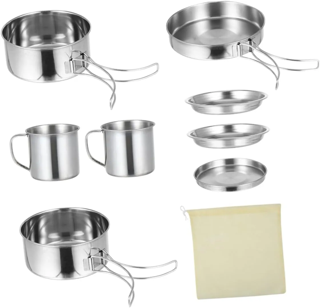 KESYOO Backpacking Cooking Set 1 Set of 8-Piece Stainless Steel Cookware Portable for Camping Hiking and Barbecue Easy to Use
