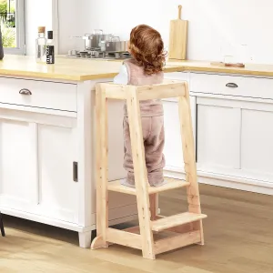 Kids Kitchen Step Stool, Step Stool for Toddlers, Adjustable Height Toddler Standing Tower, Anti-Slip Protection with guardrail, The Anti-Tipping Structure is More Stable (Natural)