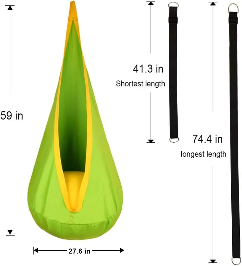 Kids Pod Swing Hanging Seat Child Hammock Chair Indoor and Outdoor Sensory Swing 100% Cotton Loading Capacity 170 lbs (Green)