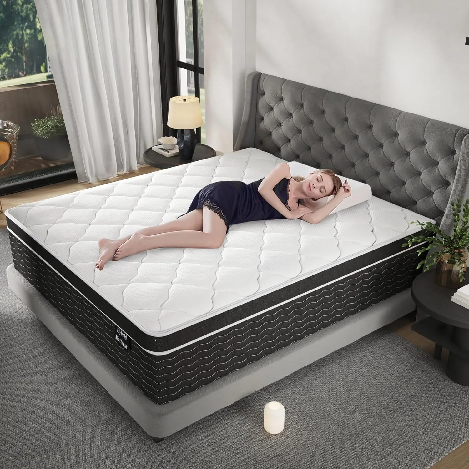 King Size Mattress, 12 inch Hybrid Mattresses in a Box, Firm King Mattress with Gel Memory Foam and Pocket Springs, Pressure Relief & Upgraded Support, Cooling and Breathable