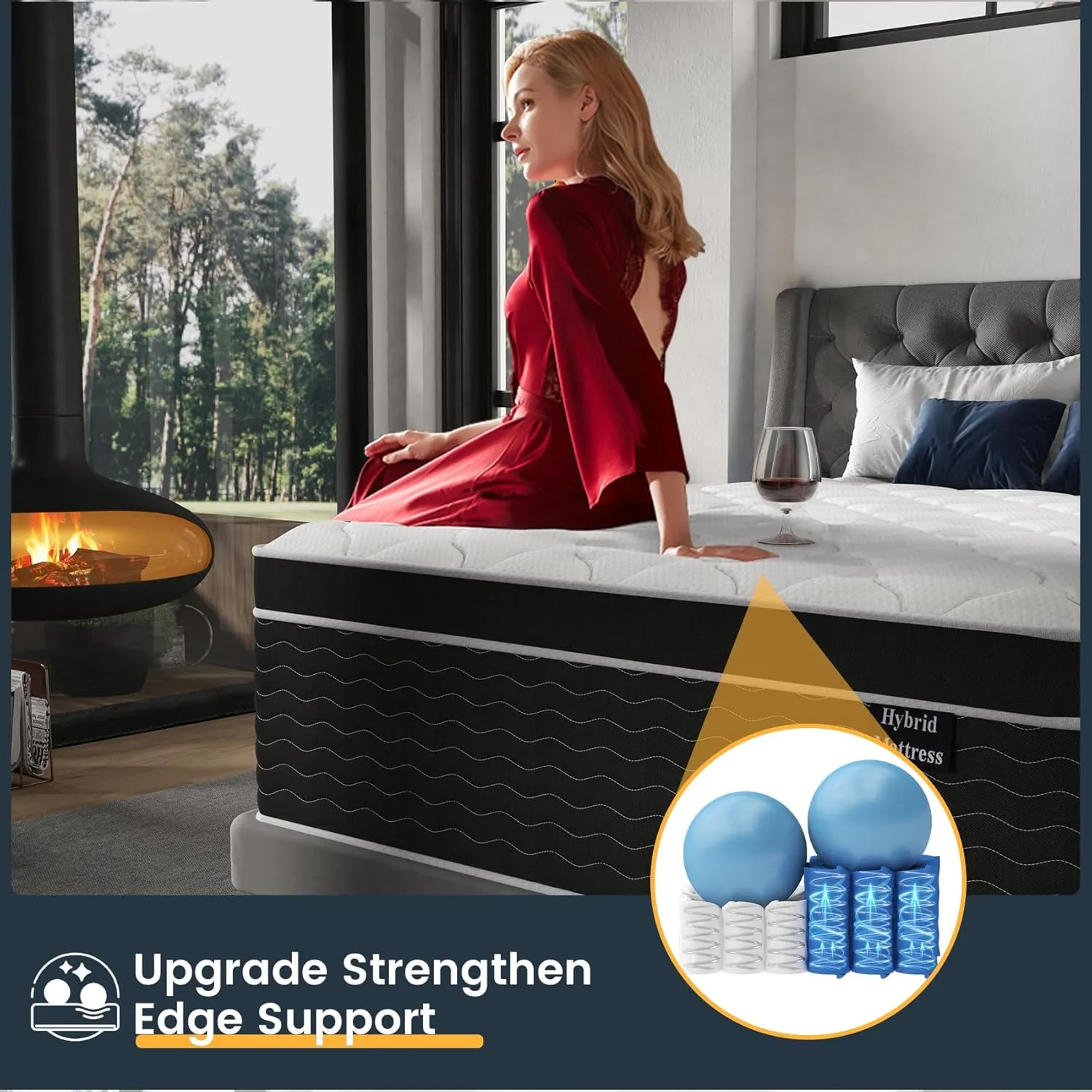 King Size Mattress, 12 inch Hybrid Mattresses in a Box, Firm King Mattress with Gel Memory Foam and Pocket Springs, Pressure Relief & Upgraded Support, Cooling and Breathable