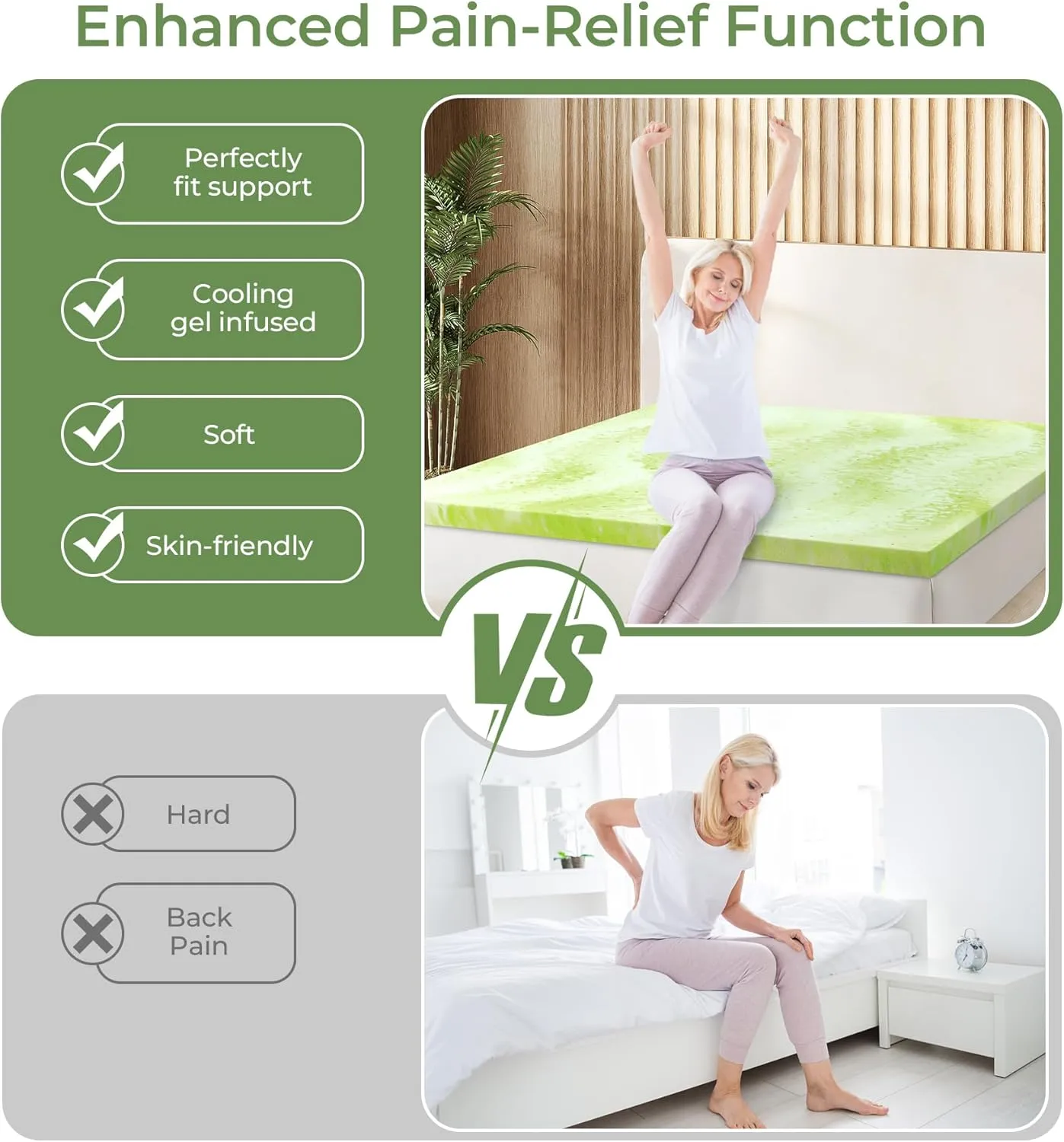 King Size Mattress Topper, 3 Inch King Mattress Topper Memory Foam, Slow-Rebound Memory Foam Topper for Back Pain, Gel Cooling Bed Topper, Pressure Relief Mattress Toppers, Comfortable Mattress Pad