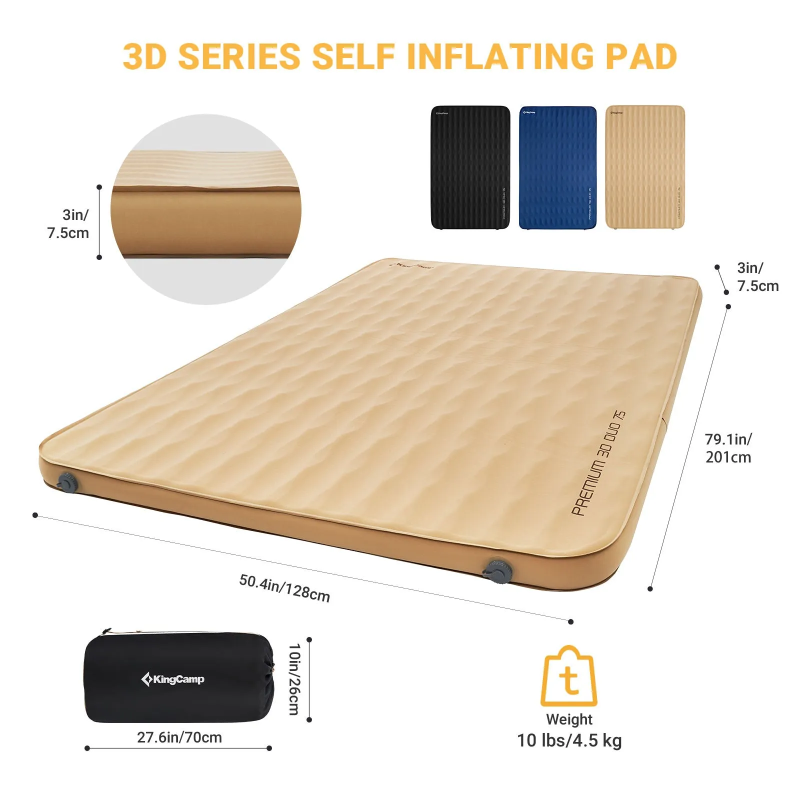 KingCamp Roll Up Camping Foam Pad 7.5 Double Self-inflateble Pad