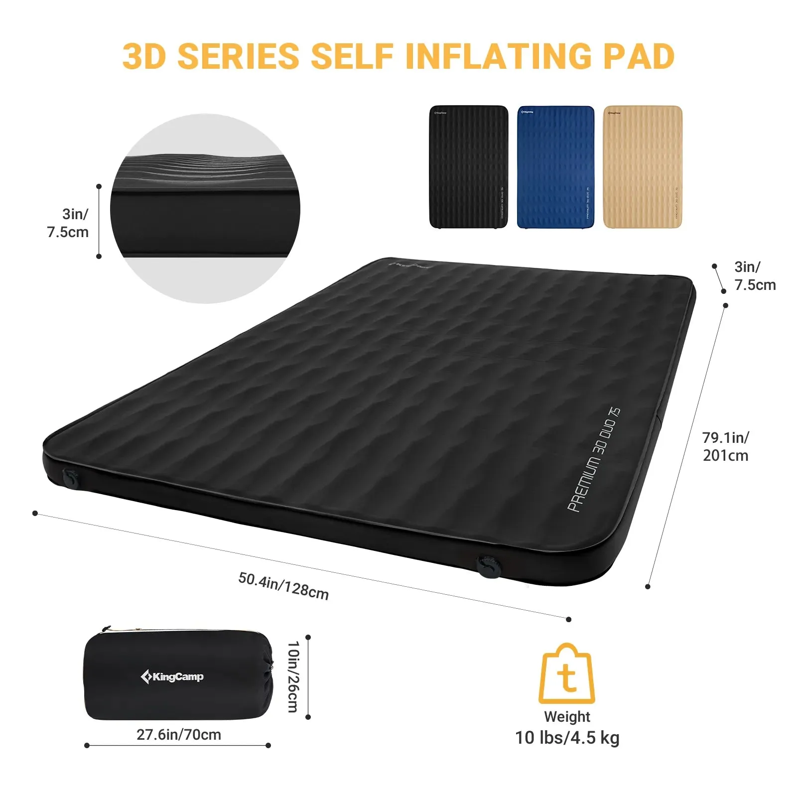 KingCamp Roll Up Camping Foam Pad 7.5 Double Self-inflateble Pad