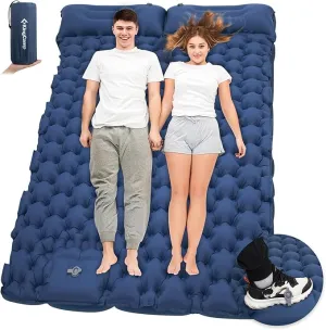 KingCamp Sleeping Pads for Camping, Self Inflating Camping Mattress with Built-in Foot Pump, Connectable Durable Inflatable Sleeping Mat with Pillow, Compact Camping Air Mattress for Camping Hiking