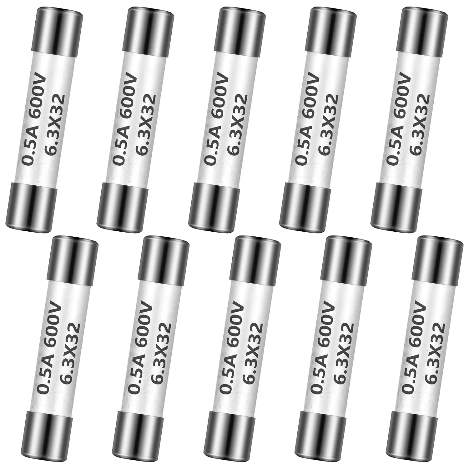 Kingdder 10 Pcs 0.5A 600V DMM Fast Blow Action 500mA Multimeter Fuses Brass Made Ceramic Fuses for DMMs, 6.3 x 32 mm