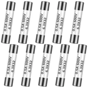 Kingdder 10 Pcs 0.5A 600V DMM Fast Blow Action 500mA Multimeter Fuses Brass Made Ceramic Fuses for DMMs, 6.3 x 32 mm