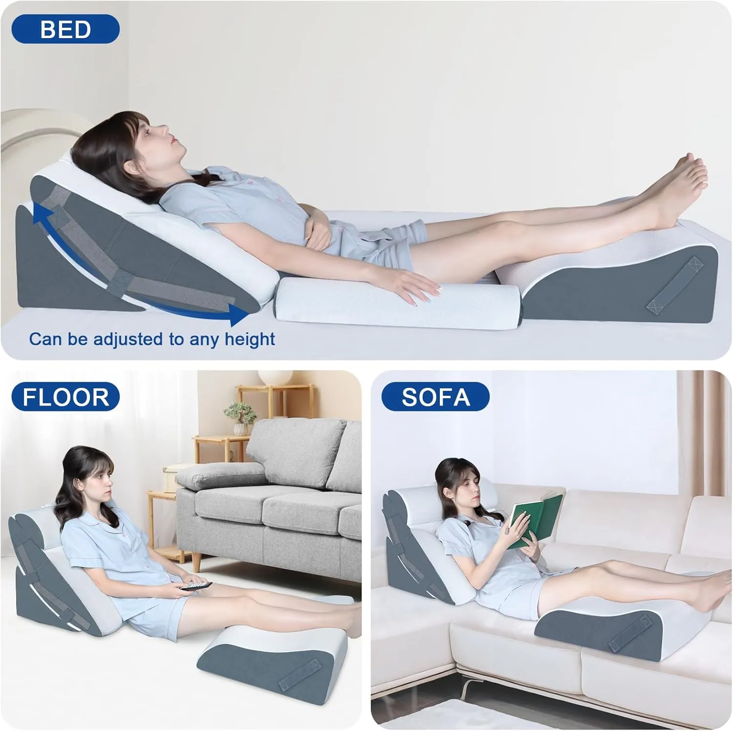 KingPavonini 4PCS Bed Wedge Pillow Post Surgery, Orthopaedic Sleeping Wedge Pillow Set for Neck, Back and Leg Pain Relief, Acid Reflux, GERD, Wedge Pillow for Sleep Apnea with Travel Bag