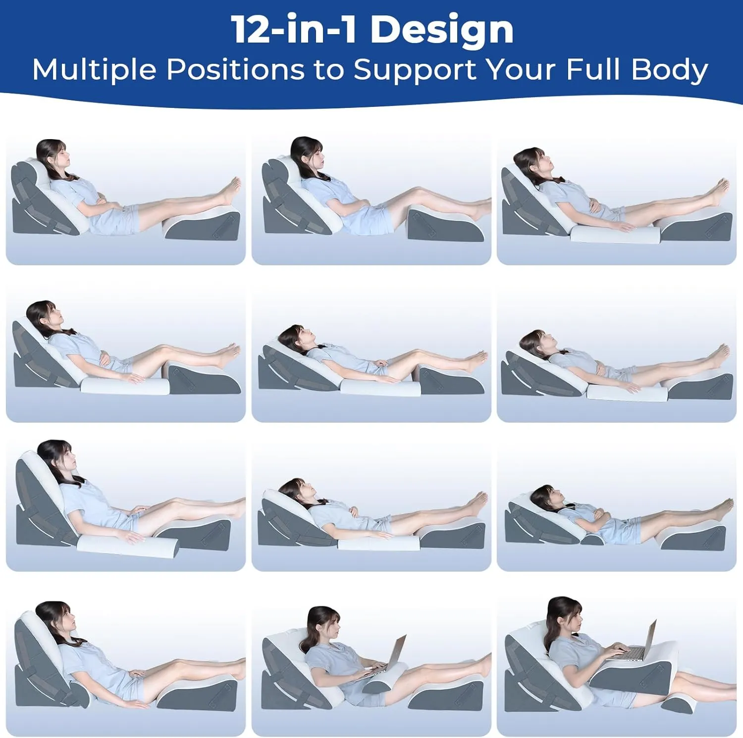 KingPavonini 4PCS Bed Wedge Pillow Post Surgery, Orthopaedic Sleeping Wedge Pillow Set for Neck, Back and Leg Pain Relief, Acid Reflux, GERD, Wedge Pillow for Sleep Apnea with Travel Bag