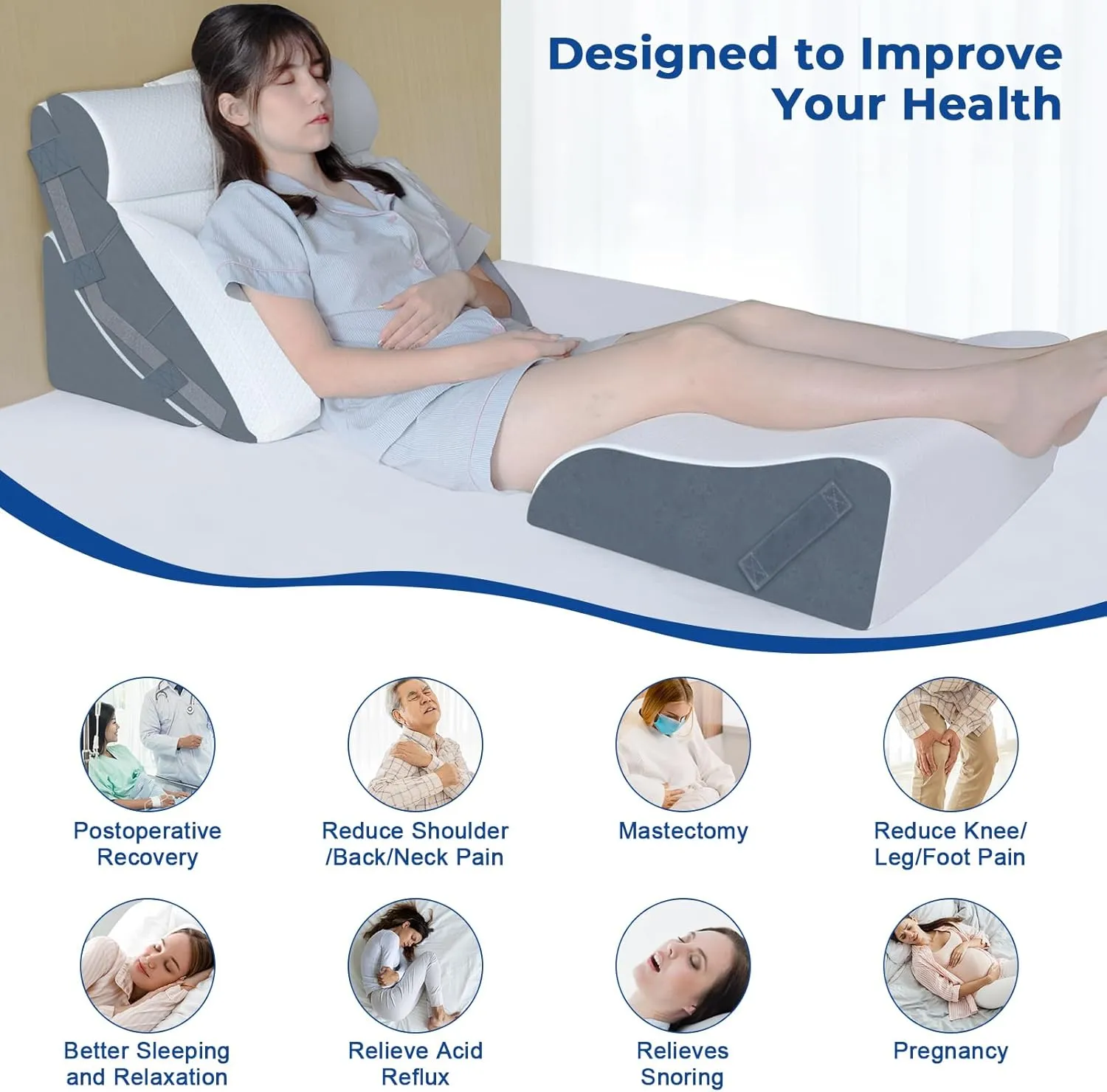 KingPavonini 4PCS Bed Wedge Pillow Post Surgery, Orthopaedic Sleeping Wedge Pillow Set for Neck, Back and Leg Pain Relief, Acid Reflux, GERD, Wedge Pillow for Sleep Apnea with Travel Bag