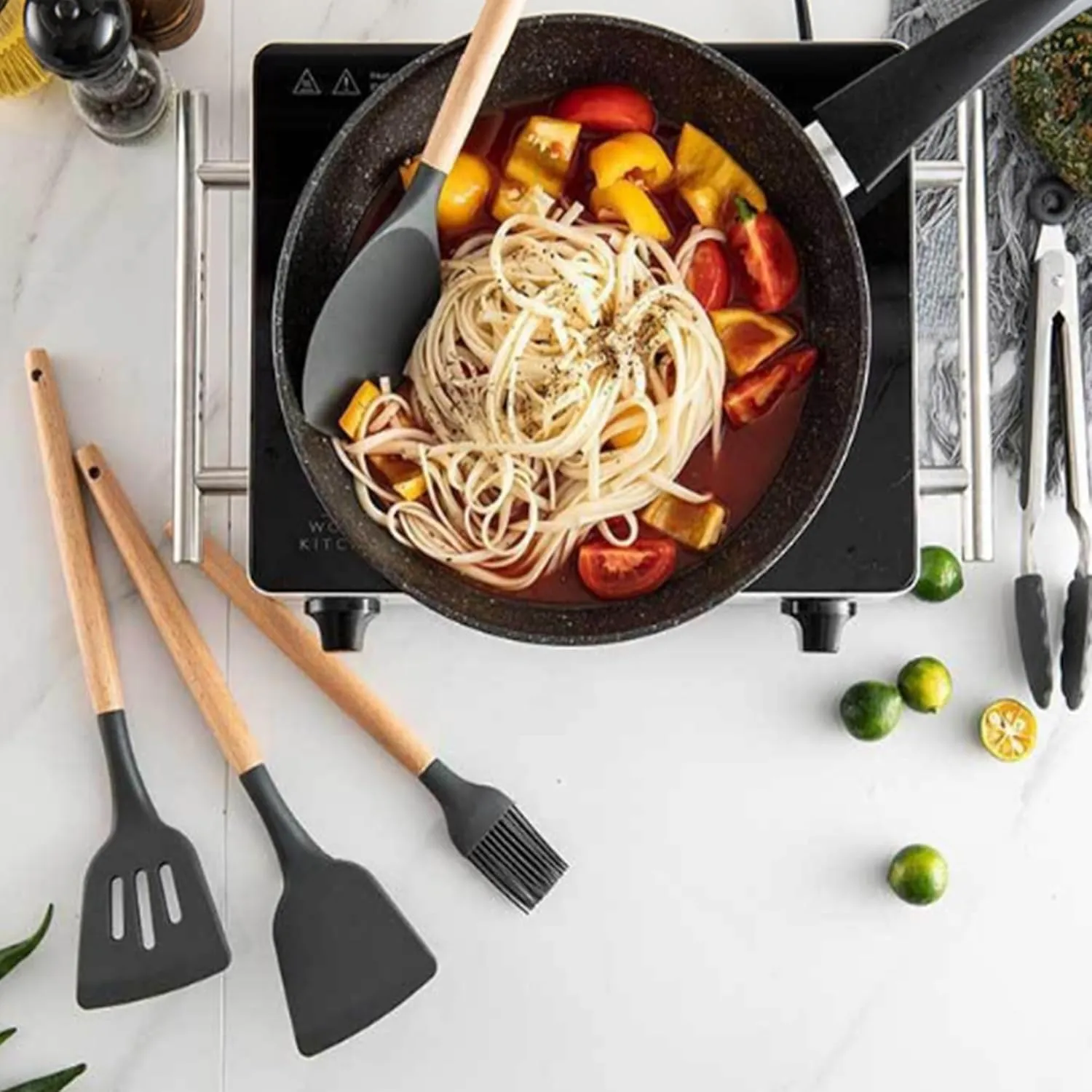 Kitchen Cooking Utensils Set, 12-piece Silicone Kitchen Utensils Set Non-stick Cookware set Is Heat-resistant, BPA-Free, Kitchen Tools set, spoon,spatula(Grey)