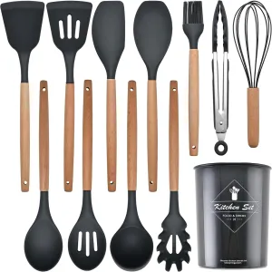 Kitchen Cooking Utensils Set, 12-piece Silicone Kitchen Utensils Set Non-stick Cookware set Is Heat-resistant, BPA-Free, Kitchen Tools set, spoon,spatula(Grey)