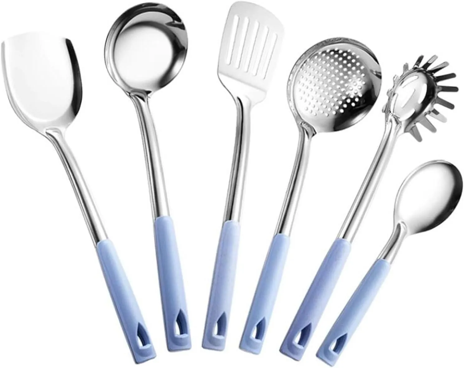 Kitchen Cookware Stainless Steel Cooking Spoons Spatulas Cooking Utensils 6 Pieces Sets Gadgets (Size : Blue)