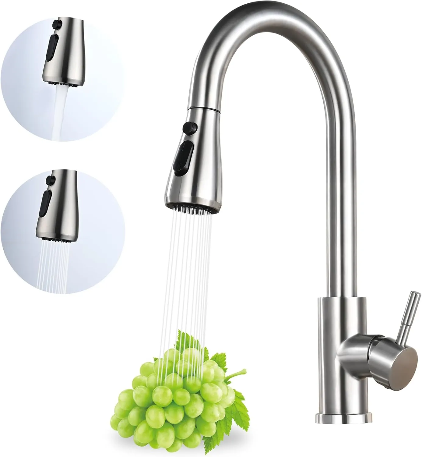 Kitchen Faucet with Pull Down Sprayer, High Arc Brushed Nickel Single Handle Kitchen Sink Faucet, Stainless Steel, 3 Mode(Stream/Spray/Pause), 360° Swivel, Grifos para Fregaderos de Cocina