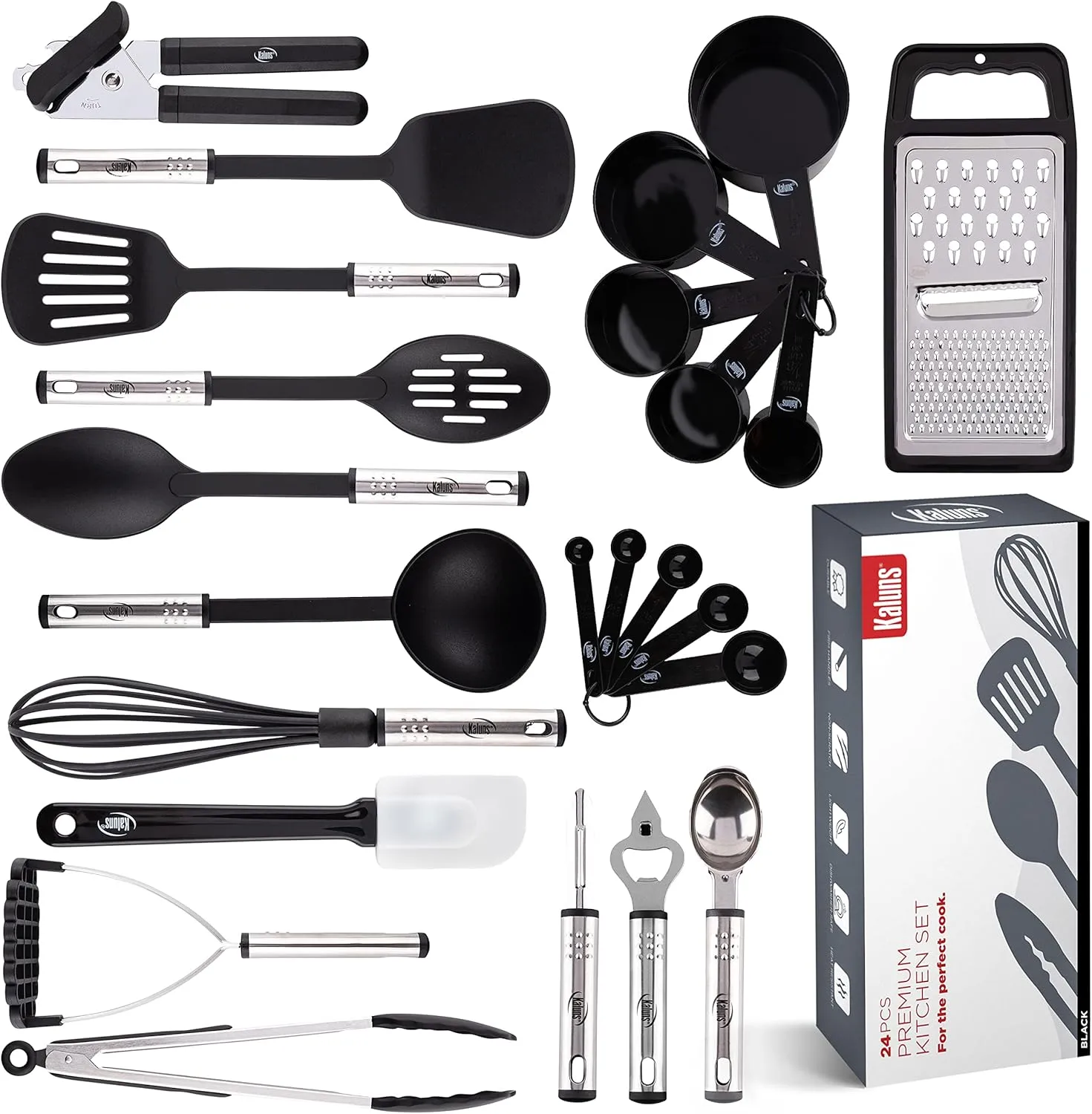 Kitchen Utensils Set, Cooking Utensil Set Kitchen Gadgets, Pots and Pans set Nonstick and Heat Resistant, 24 Pcs Nylon and Stainless Steel, Spatula Set, Apartment Essentials Kitchen Cookware Sets