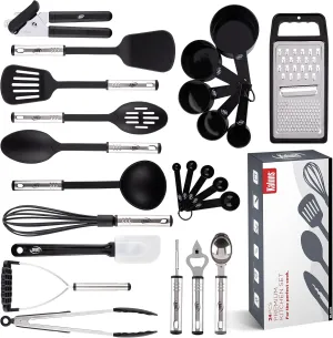 Kitchen Utensils Set, Cooking Utensil Set Kitchen Gadgets, Pots and Pans set Nonstick and Heat Resistant, 24 Pcs Nylon and Stainless Steel, Spatula Set, Apartment Essentials Kitchen Cookware Sets