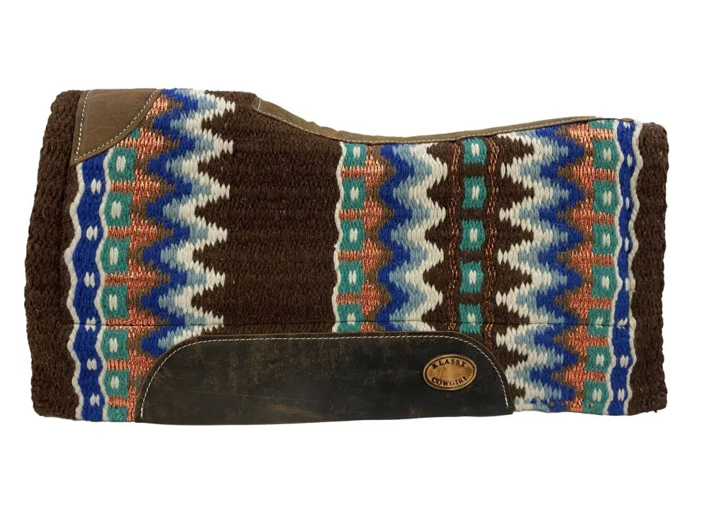 Klassy Cowgirl 28x30 Barrel Style Brown Multi Color with Rose Coloured Memory Felt Bottom Saddle Pad