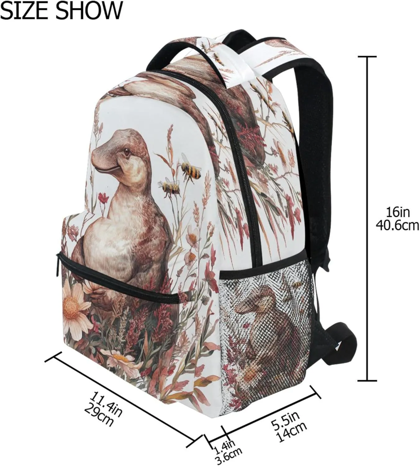 KLL Cute Backpack for Women Men Fashion Outdoor Backpack with Chest Strap for Business Work College Travel Trip Art Platypus White
