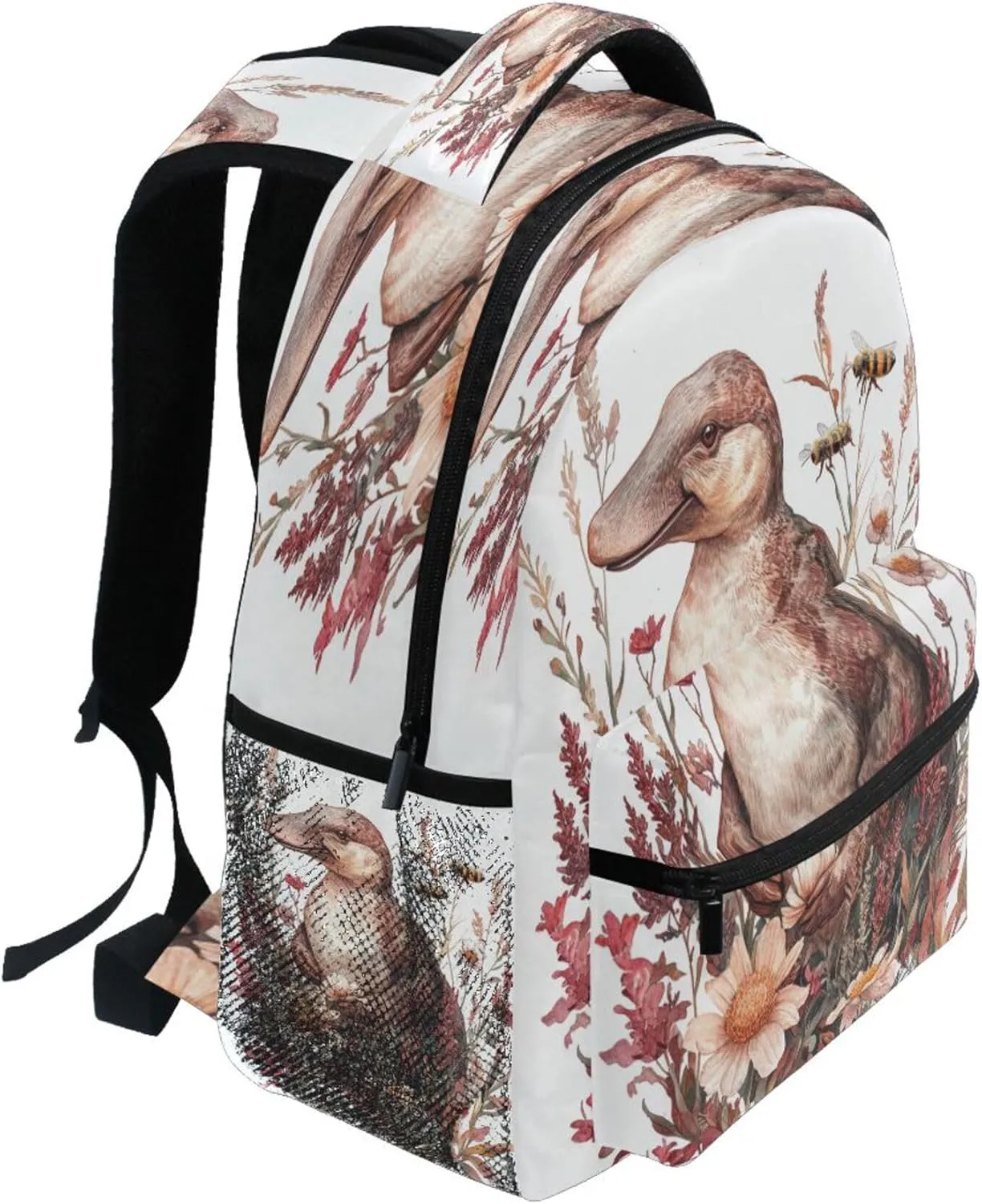 KLL Cute Backpack for Women Men Fashion Outdoor Backpack with Chest Strap for Business Work College Travel Trip Art Platypus White