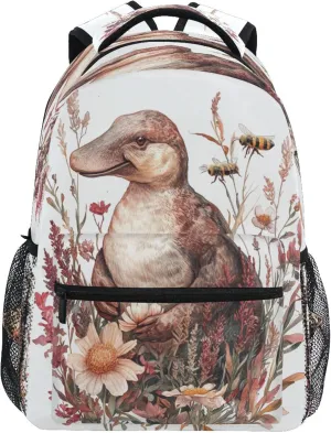 KLL Cute Backpack for Women Men Fashion Outdoor Backpack with Chest Strap for Business Work College Travel Trip Art Platypus White