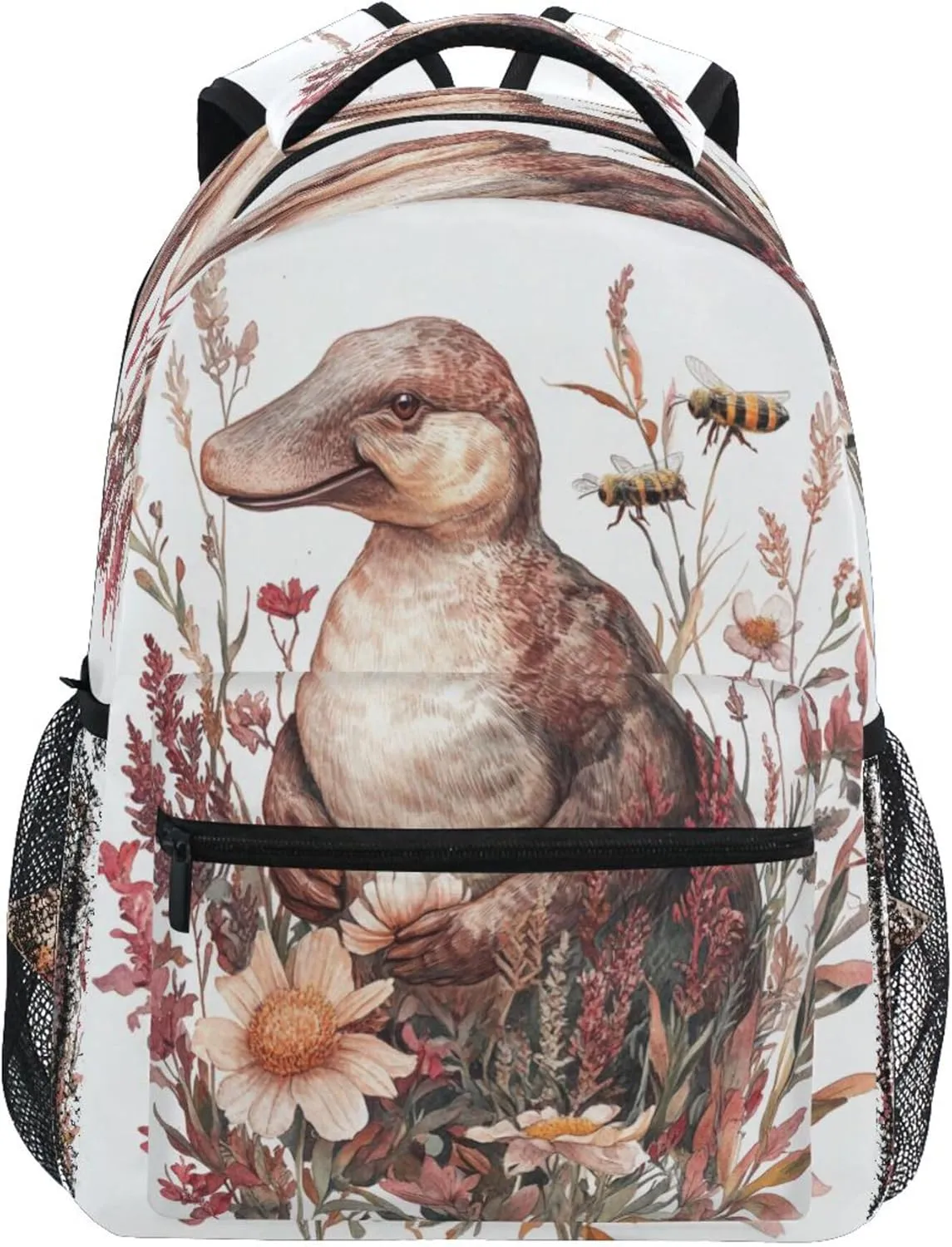 KLL Cute Backpack for Women Men Fashion Outdoor Backpack with Chest Strap for Business Work College Travel Trip Art Platypus White