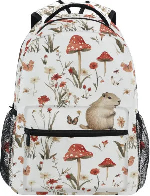 KLL Day Backpack for Teacher Nurse Waterproof Vintage Daypacks with Chest Strap Gift Men & Women Aesthetic Capybara White