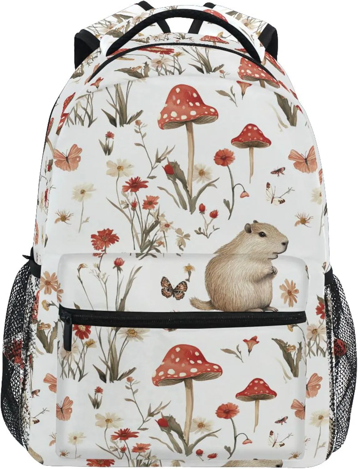 KLL Day Backpack for Teacher Nurse Waterproof Vintage Daypacks with Chest Strap Gift Men & Women Aesthetic Capybara White