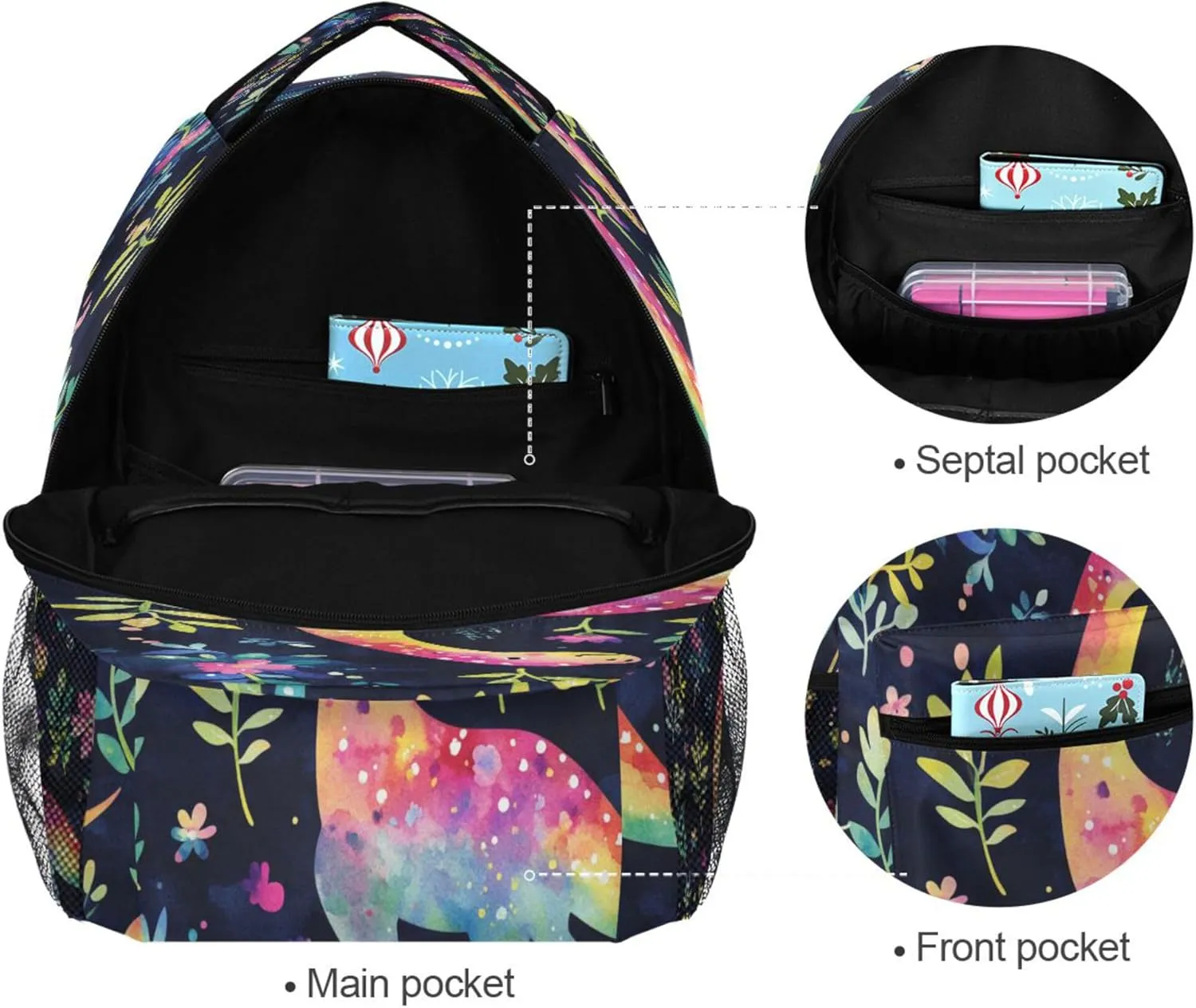 KLL School Backpack for Men and Women Fashion Personal Backpack with Chest Strap for Business Work College Travel Trip Funny Dinosaurs