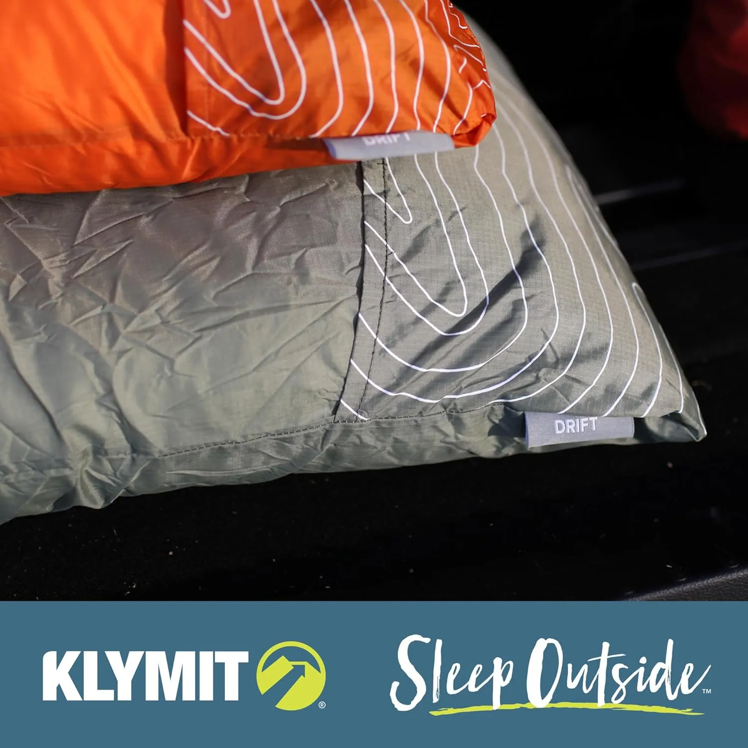 Klymit Drift Camping Pillow, Shredded Memory Foam Travel Pillow with Reversible Cover for Outdoor Use, Orange, Large