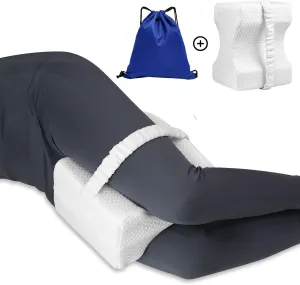 Knee Pillow for Side Sleepers, Support Thighs and Knees for Sciatica, Back, HIPS, Knees, Joints Pain Relief, Comfortable Leg Pillow for Side Sleeping with Storage Bag-Adjustable Strap
