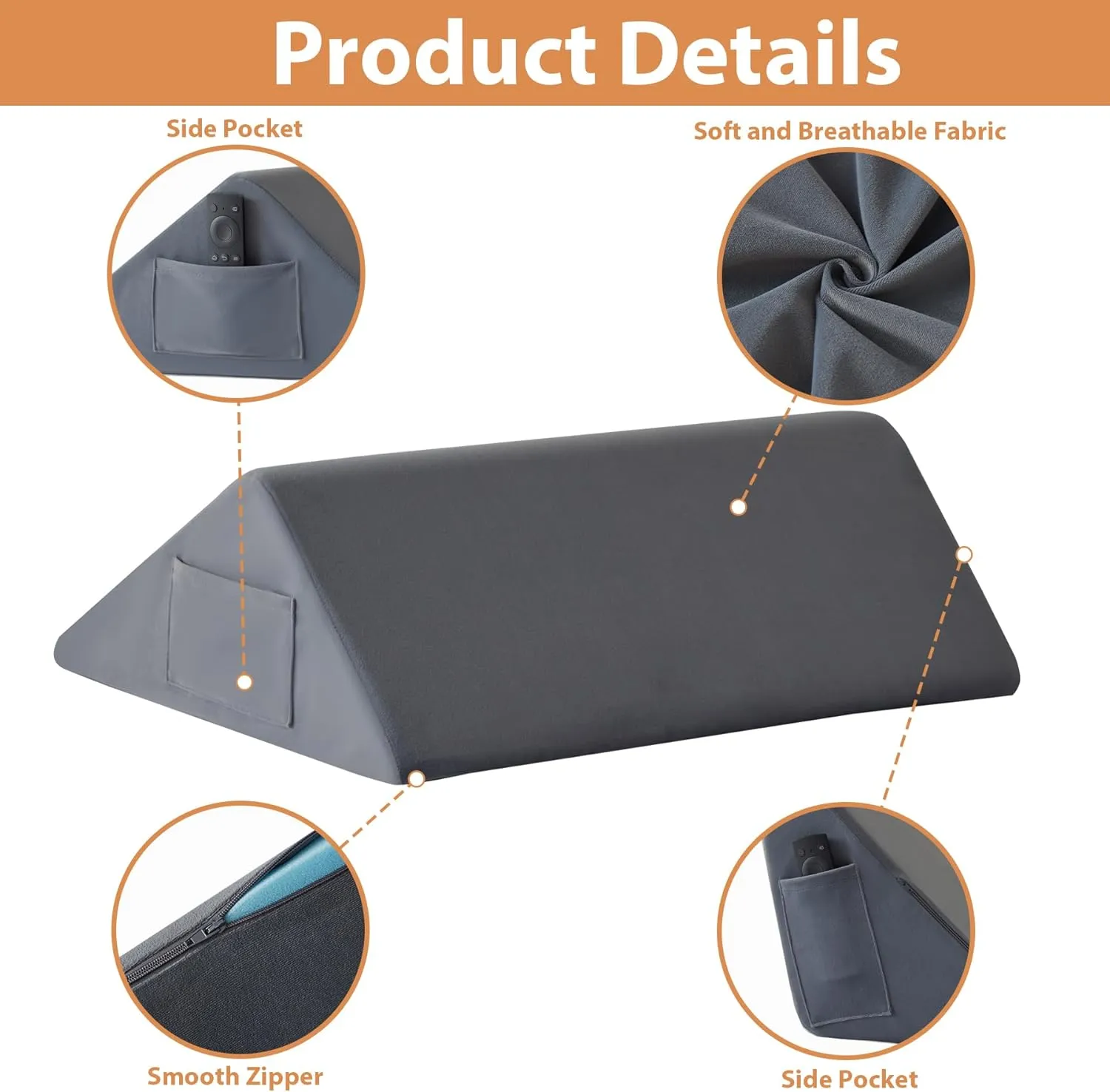 Knee Wedge Pillow for Pain Relief - Memory Foam Leg Elevation Pillow for Post-Surgery Recovery, Sciatica, Hip & Back Support - Knee Wedge for Sleeping, Ankle & Joint Care, Velvet Grey