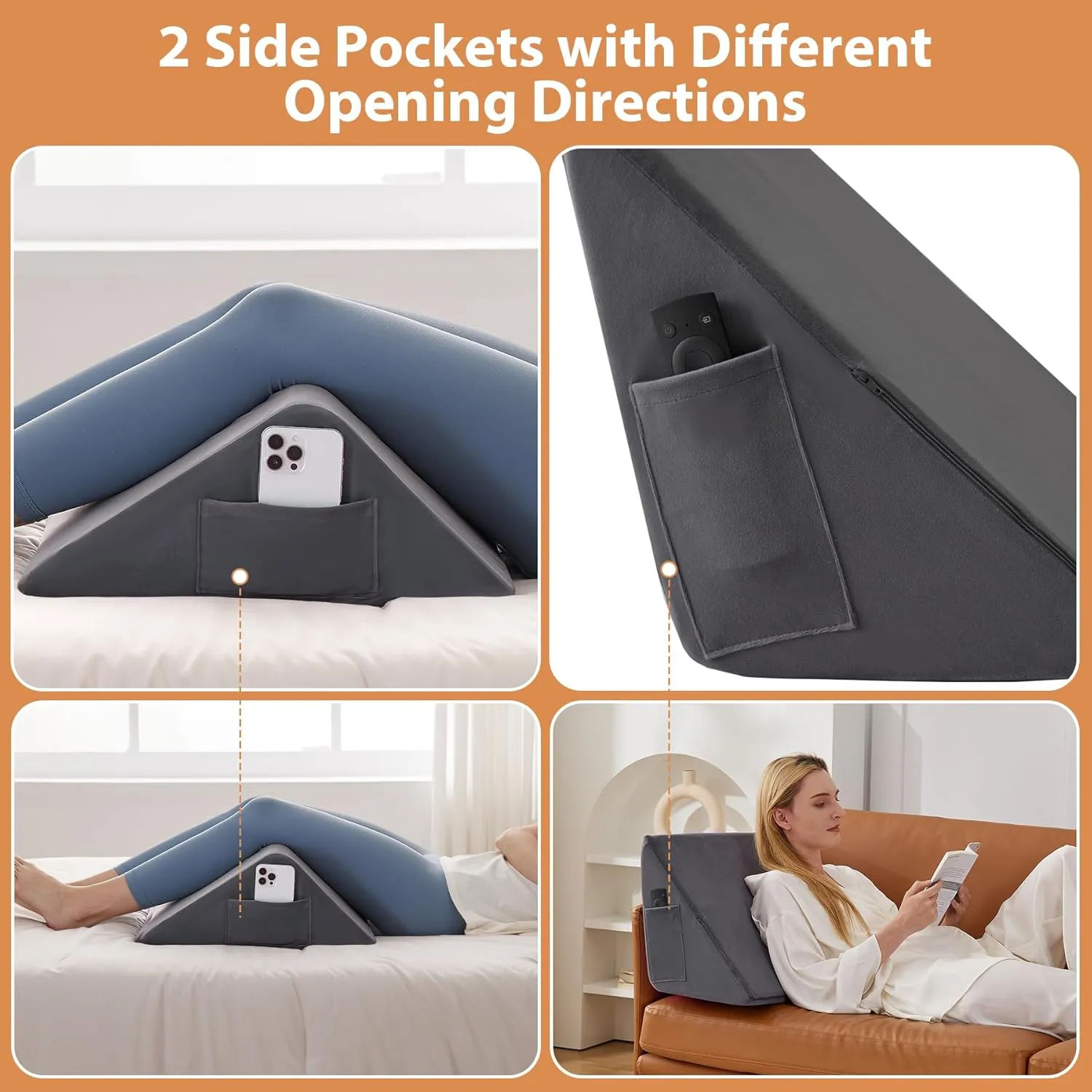 Knee Wedge Pillow for Pain Relief - Memory Foam Leg Elevation Pillow for Post-Surgery Recovery, Sciatica, Hip & Back Support - Knee Wedge for Sleeping, Ankle & Joint Care, Velvet Grey