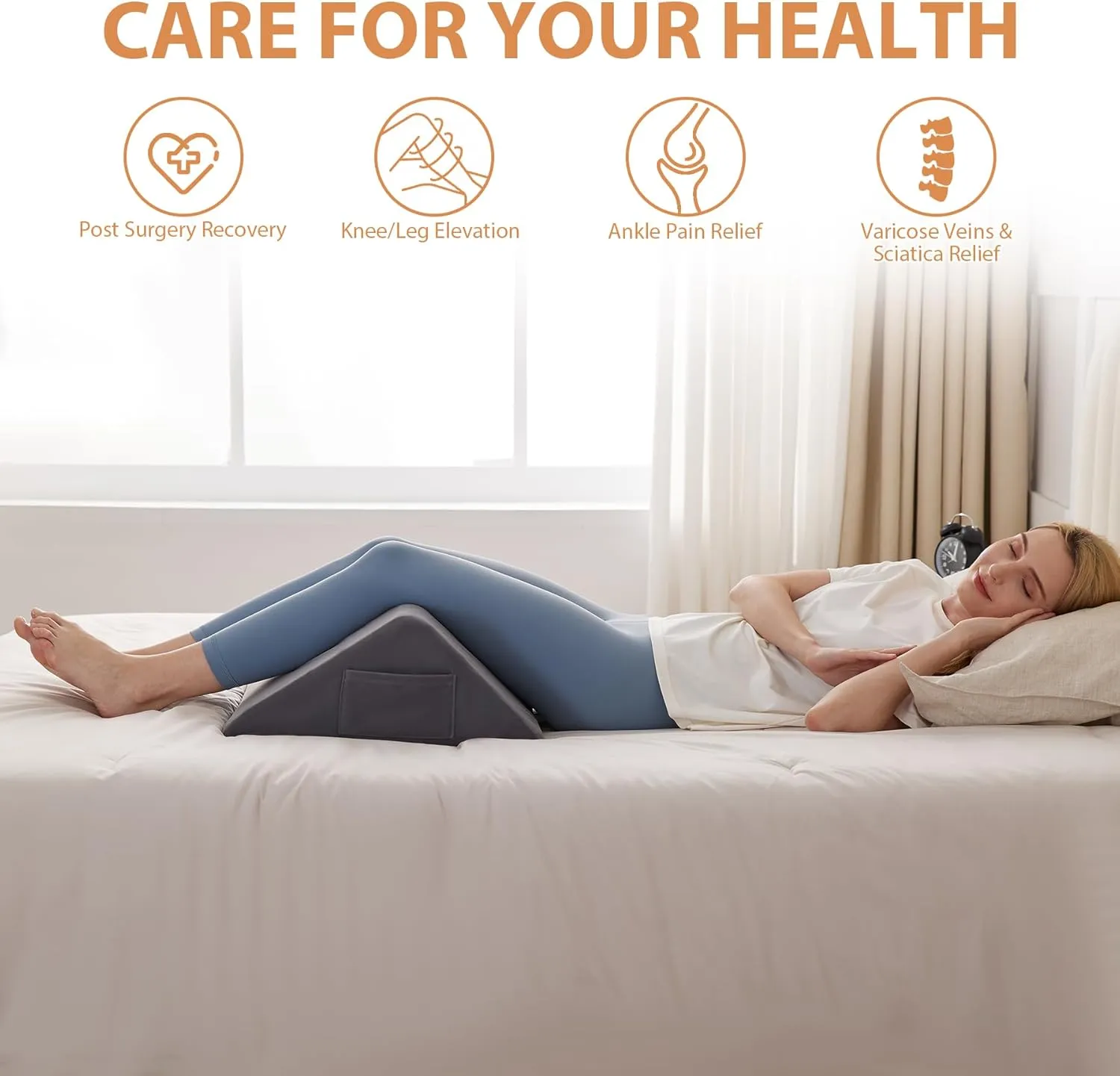 Knee Wedge Pillow for Pain Relief - Memory Foam Leg Elevation Pillow for Post-Surgery Recovery, Sciatica, Hip & Back Support - Knee Wedge for Sleeping, Ankle & Joint Care, Velvet Grey