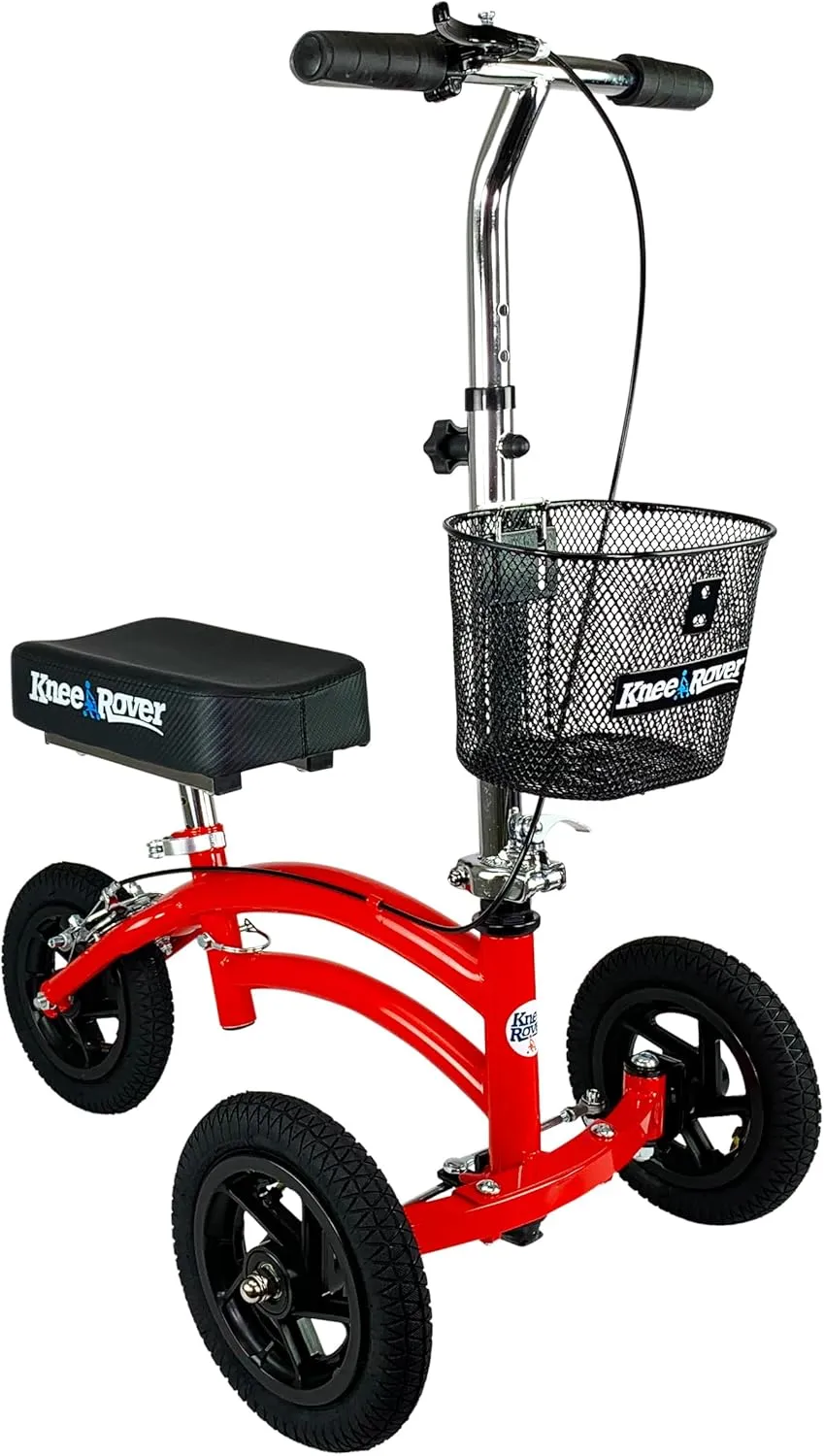 KneeRover Jr All Terrain Knee Scooter for Kids and Small Adults for Foot Surgery Heavy Duty Knee Walker for Broken Ankle Foot Injuries Recovery - Leg Scooter Knee Crutch Alternative (Red)