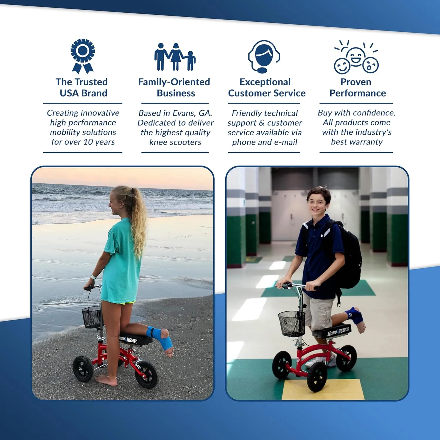KneeRover Jr All Terrain Knee Scooter for Kids and Small Adults for Foot Surgery Heavy Duty Knee Walker for Broken Ankle Foot Injuries Recovery - Leg Scooter Knee Crutch Alternative (Red)