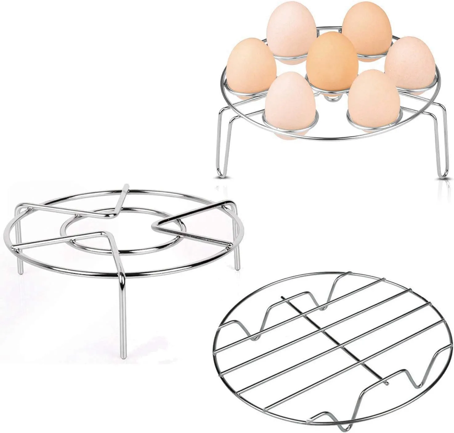 Konrisa Stainless Steel Steam Rack for Instant Pot Cooking Trivet Rack Holder Egg Steamer Basket Trivet Food Stand Air Fryer Rack for Pressure Cooker, Set of 3