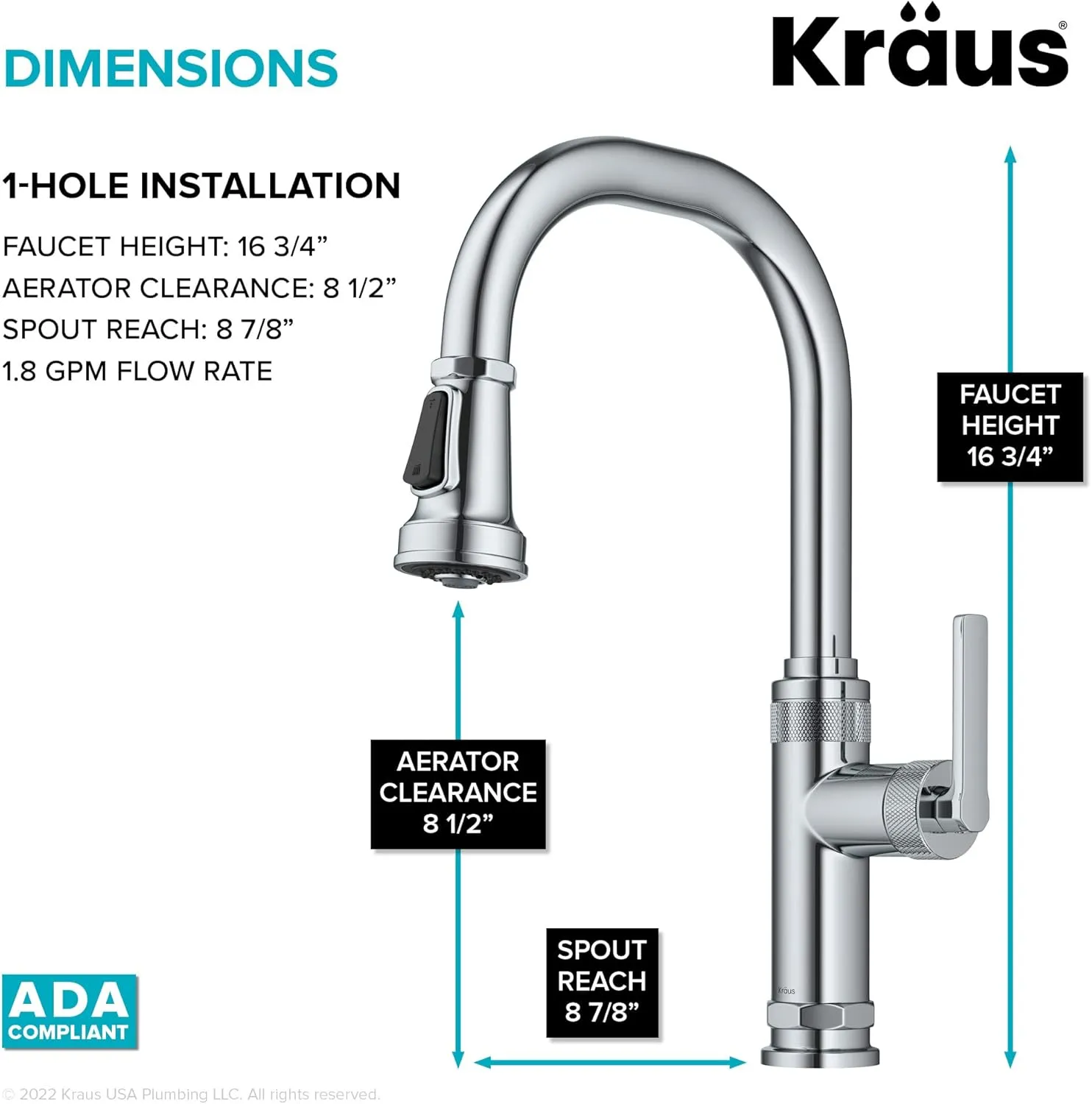 KRAUS Allyn Industrial Pull-Down Single Handle Kitchen Faucet in Chrome, KPF-4102CH