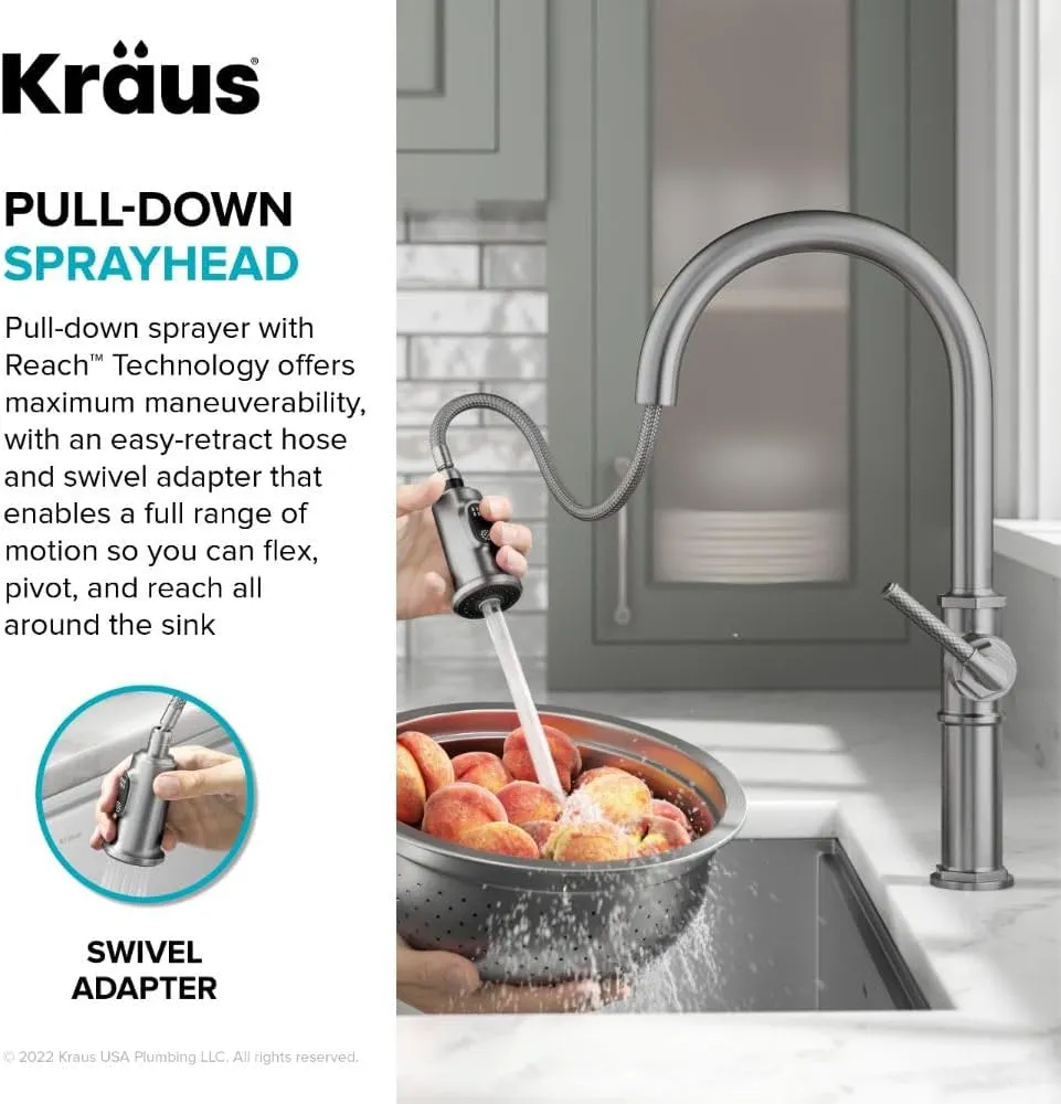 KRAUS Allyn Traditional Industrial Pull-Down Single Handle Kitchen Faucet in Matte Black, KPF-4100MB